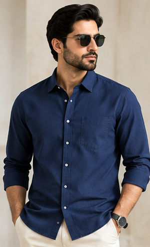 Linen Blend Casual Shirt – Navy