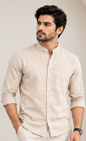 Mandarin Collar Shirt – Beige