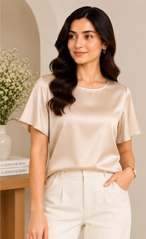 Minimal Satin Top – Beige