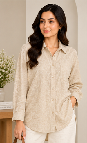 Textured Lawn Shirt – Beige