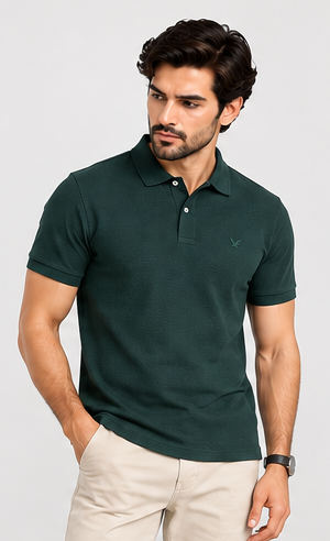 Textured Polo Shirt – Bottle Green