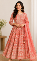 Printed Anarkali Dress – Coral