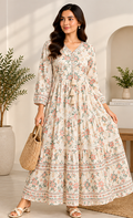 Printed Lawn Summer Dress – Ivory