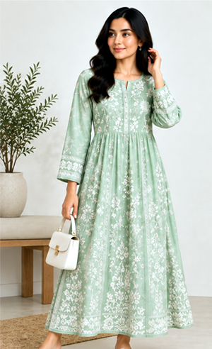 Embroidered Panel Dress – Mint