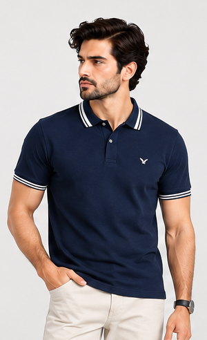 Contrast Collar Polo – Navy