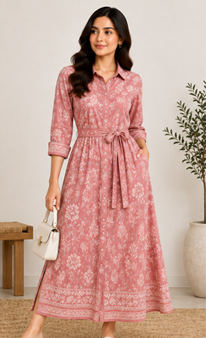 Lawn Shirt Dress – Rose