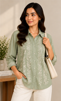 Embroidered Casual Shirt – Sage