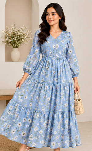 Floral Tiered Maxi – Sky Blue