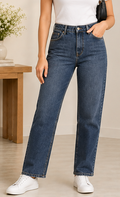 Dark Wash Straight Jeans – Stone Wash