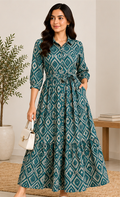 Geometric Print Dress – Teal